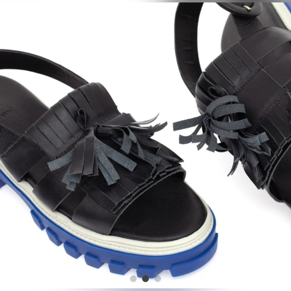Manolita Demain Tratorada Preta Platform Sandals Black Leather Blue Sole Size 37 - Picture 2 of 9